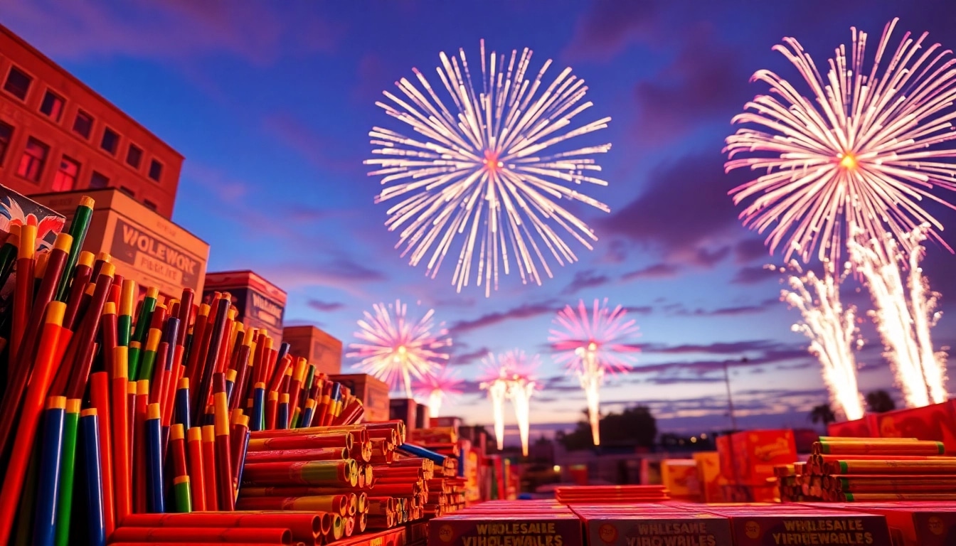 Illuminated display of wholesale fireworks ready for a vibrant celebration.