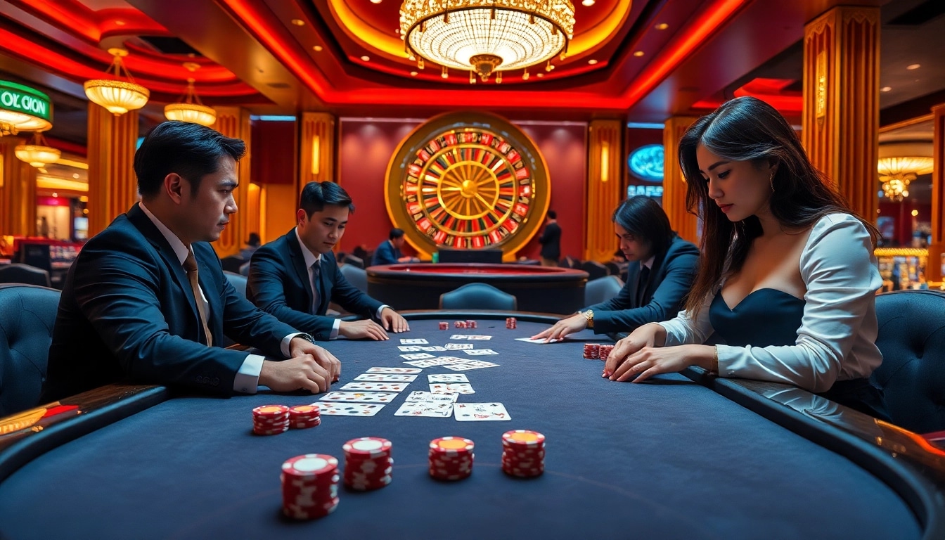 Experience thrilling poker gameplay with chips and cards at https://go88vn.blog in an upscale casino.