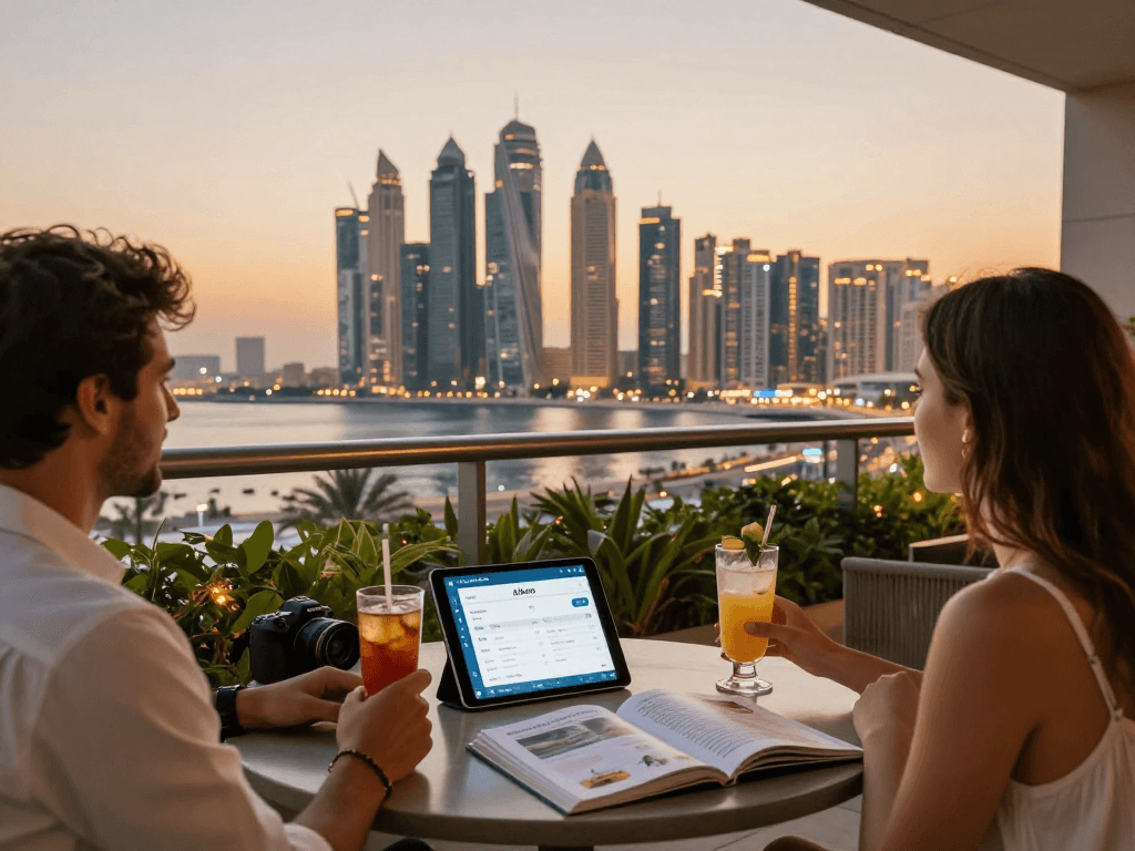 Couple enjoying a sunset view while managing their Airbnb, showcasing airbnb management effort.