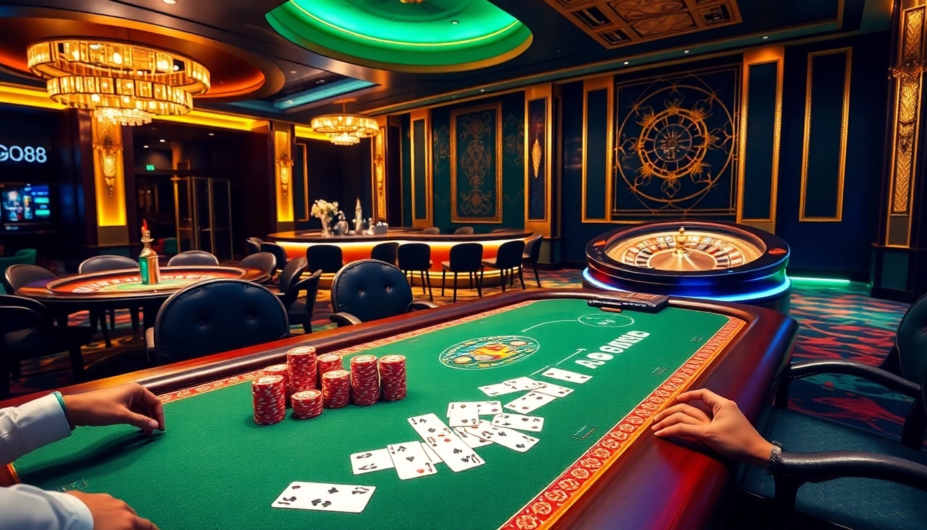 Exciting go88 VIP poker game scene with vibrant colors and luxurious casino elements.