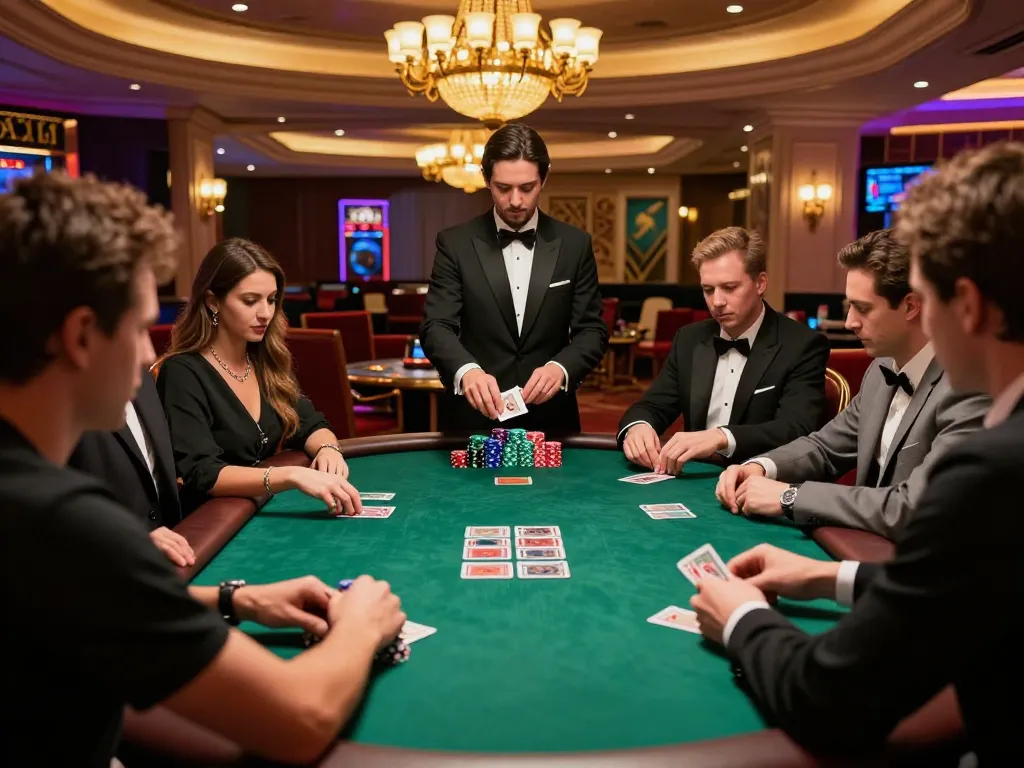 WinD participants engaged at a luxury poker table with intense gameplay and vibrant atmosphere.