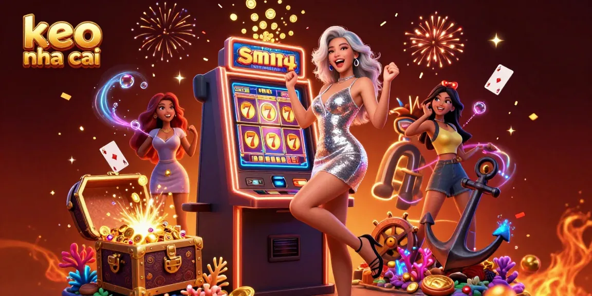 Celebrate jackpots with keo nha cai amidst vibrant casino visuals, featuring a stunning Asian woman.