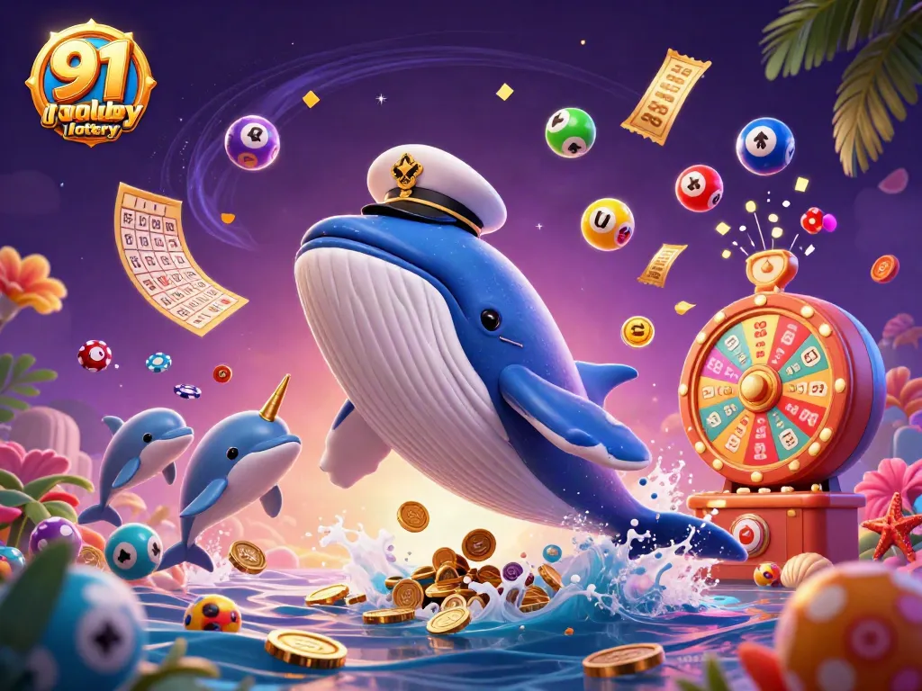 Experience the excitement of the 91 club lottery with a festive scene of cartoon sea creatures amid colorful lottery elements.