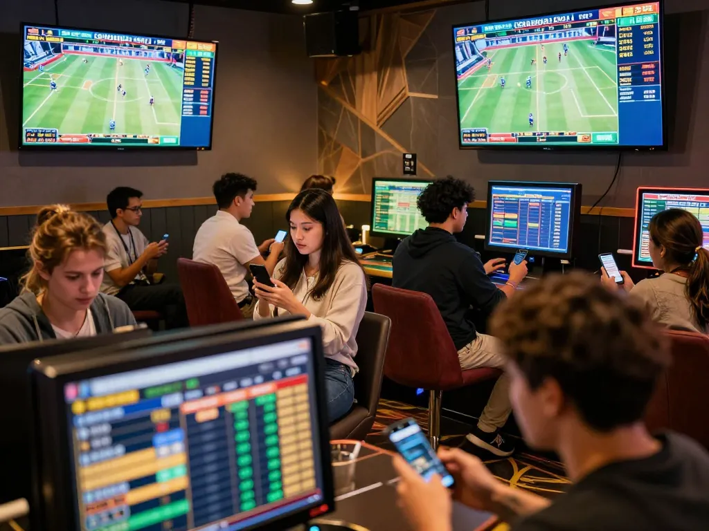 Friends engaging in sports betting at u888 com, using apps for live match strategies.