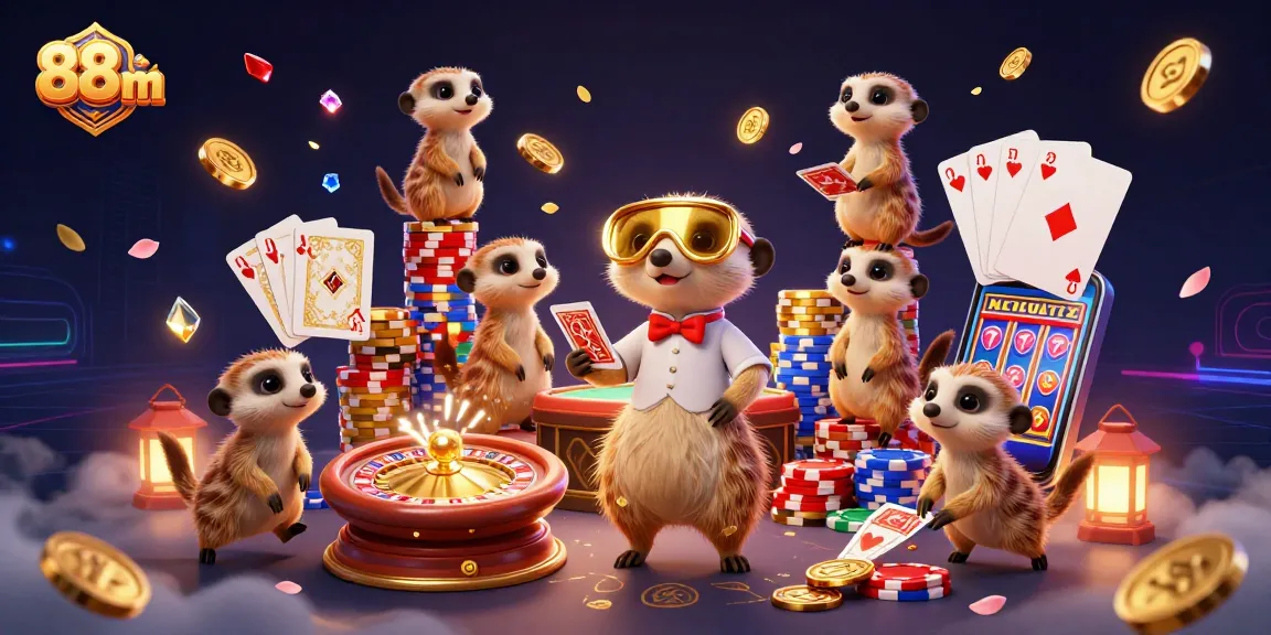 Engage in exciting gameplay at 88 m casino with meerkats amidst coins and vibrant gaming elements