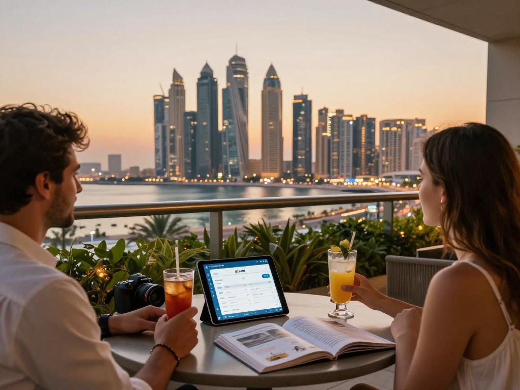 Couple enjoying a sunset view while managing their Airbnb, showcasing airbnb management effort.