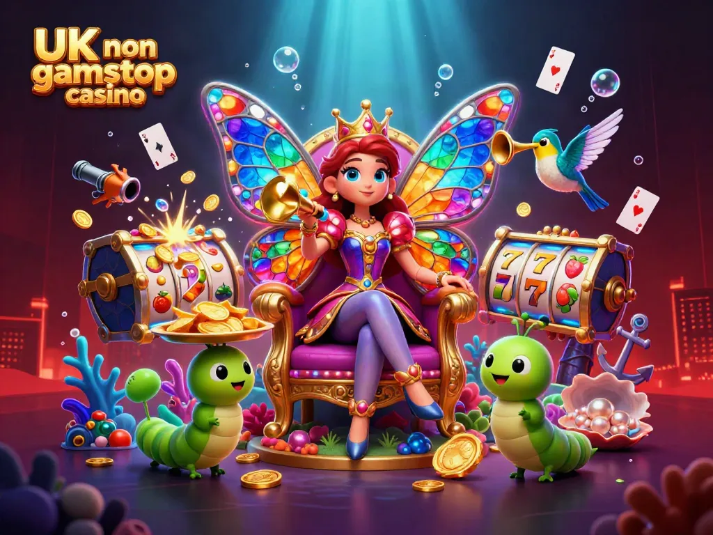 Experience the thrill of UK non gamstop casino with vibrant 3D illustration showcasing captivating casino elements.