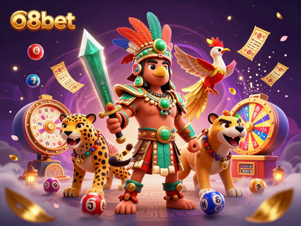 Win big with o8bet as 3D Aztec warriors and lottery elements create an exciting casino adventure.