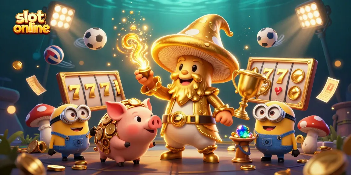 Slot online terbaik dengan penyihir emas dan harta karun digambarkan dalam ilustrasi menarik.