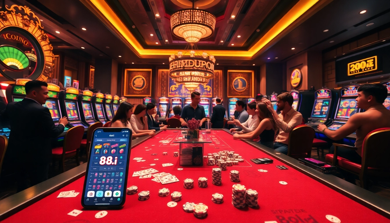 Experience thrilling gameplay at 88i with vibrant casino elements like tables and slot machines.