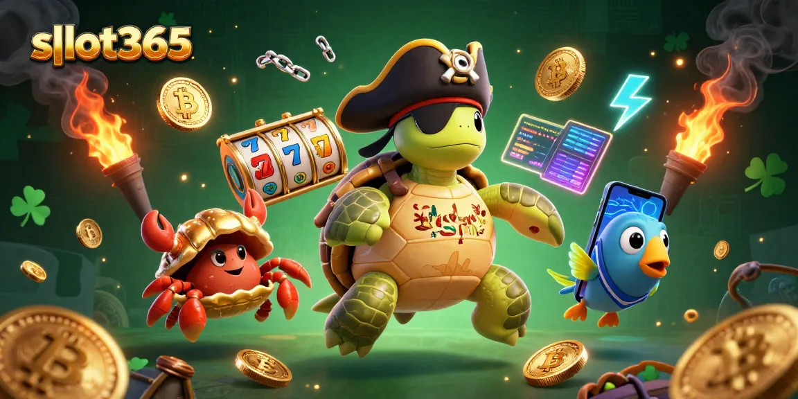 Spin to win at slot365 with vibrant characters and jackpot treasures surrounding them.