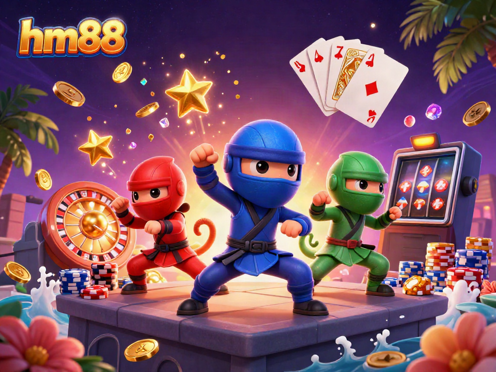 Engaging hm88 casino scene with ninja chameleons showcasing thrilling gameplay and luxurious atmosphere