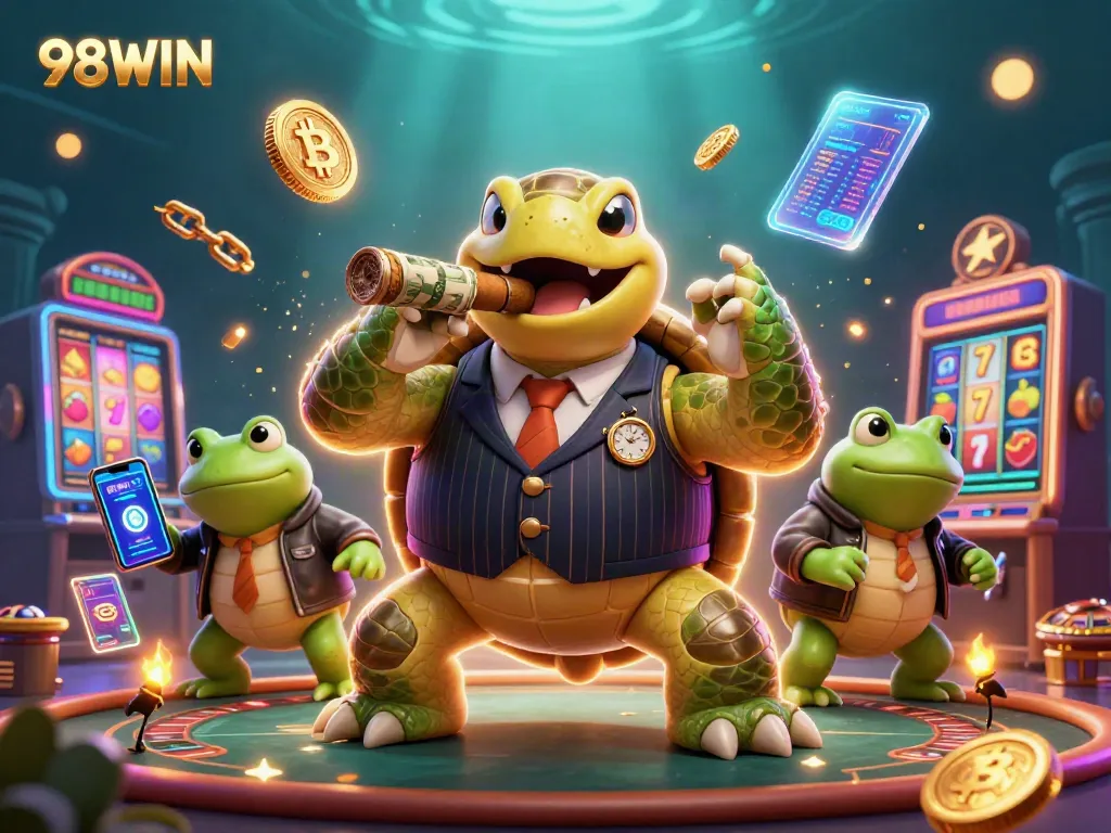 Engage with thrilling casino action at 98WIN, featuring vibrant characters and animated game elements.