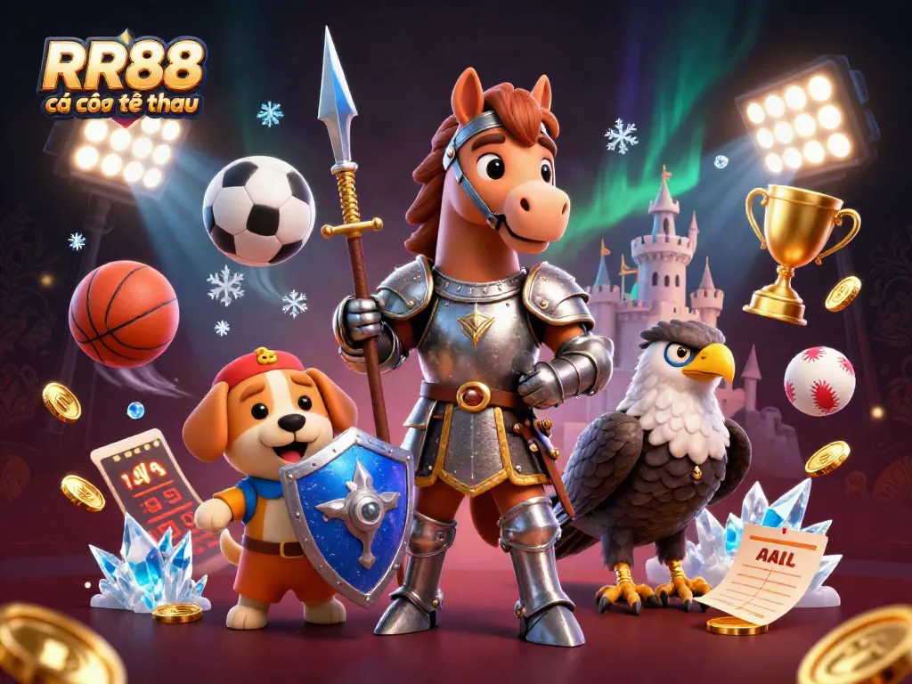 Experience the thrill of RR88 cá cược thể thao with exciting sports betting elements in a vibrant 3D scene.
