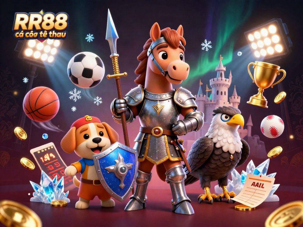 Experience the thrill of RR88 cá cược thể thao with exciting sports betting elements in a vibrant 3D scene.