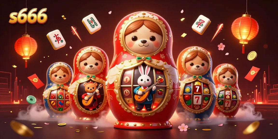 S666 slots animation with cartoon bear dealers and festive casino elements