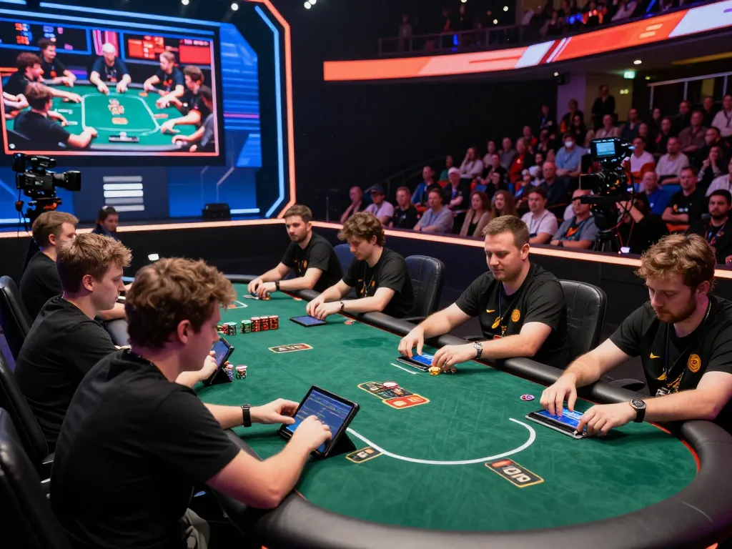 Players engaging in an online poker game at DN88 tournament with vibrant esports atmosphere
