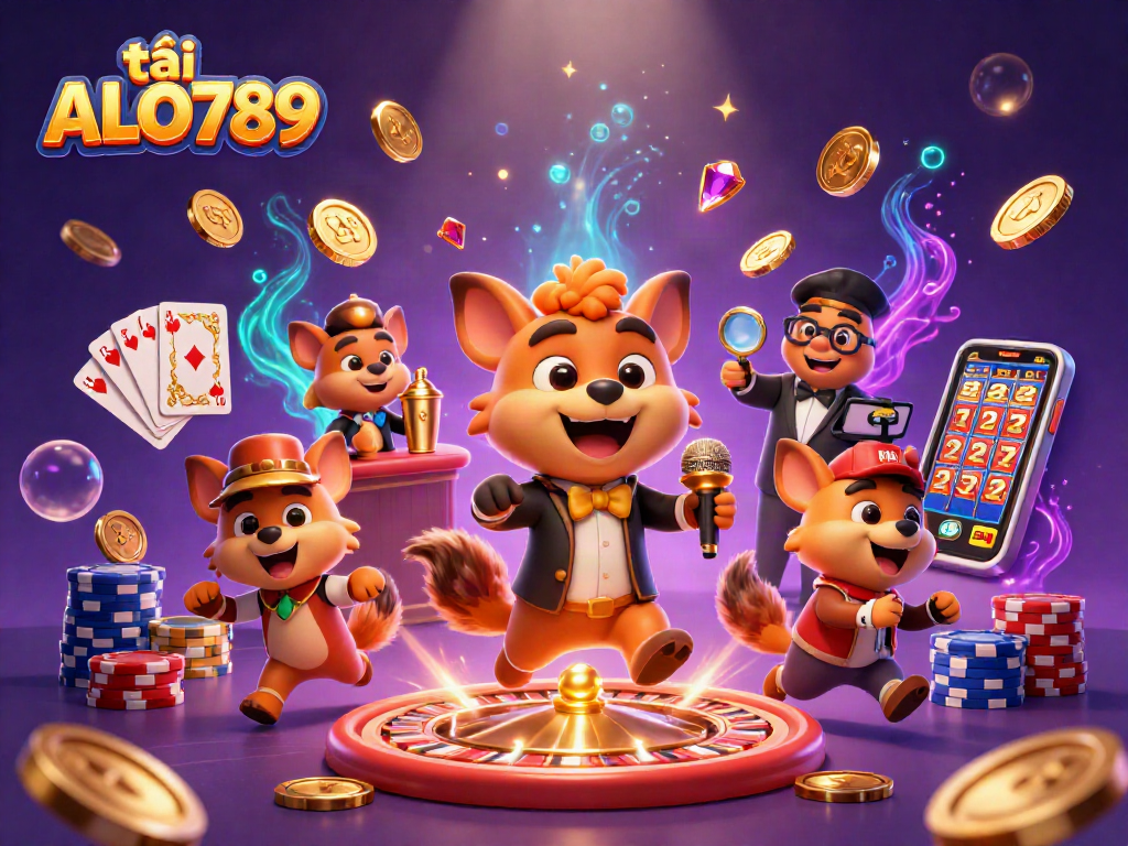 Play and win with tải ALO789 at a vibrant hyena comedy casino scene.