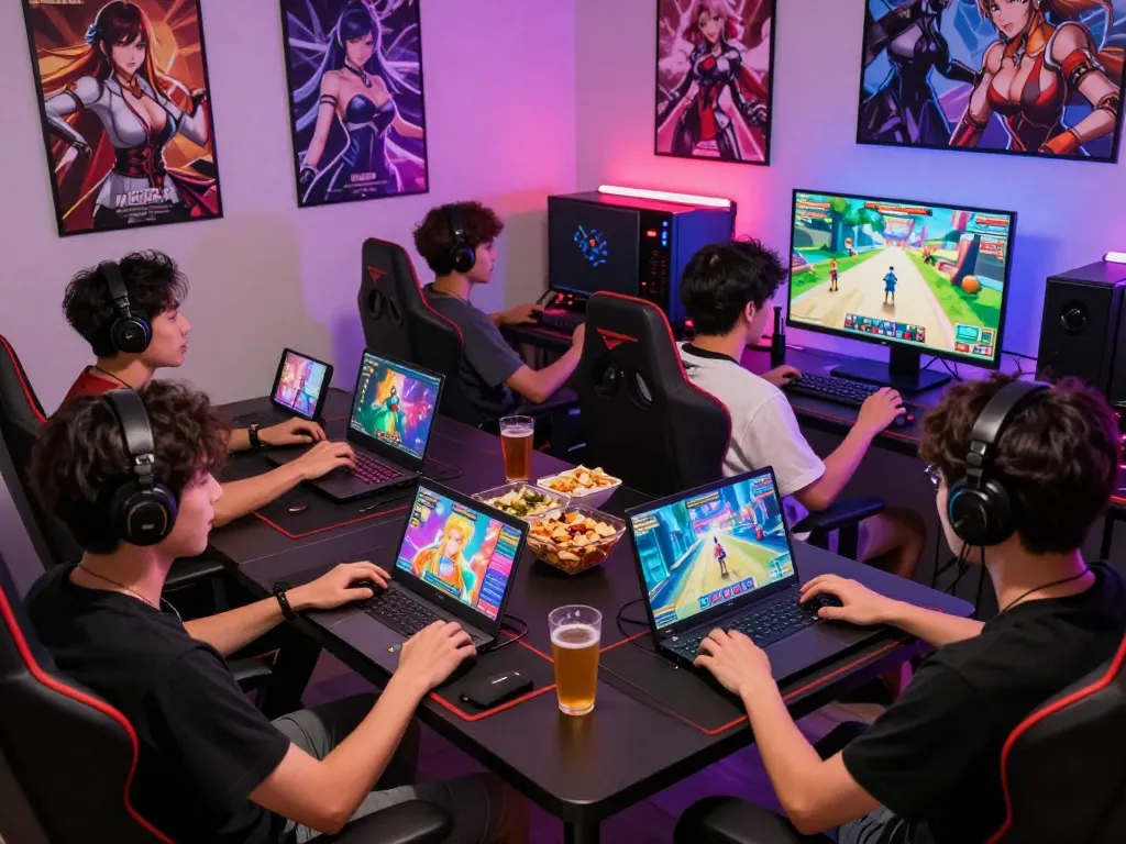 Play engaging hentai games in a lively gaming atmosphere with friends and devices.