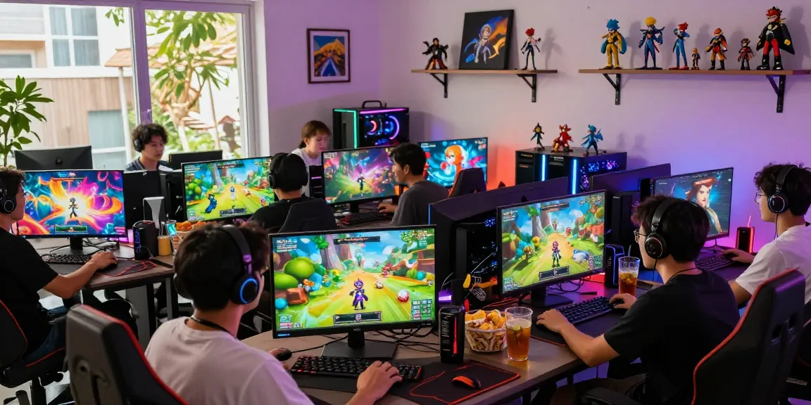 Engaging gamers playing ecchi games with colorful graphics and characters.