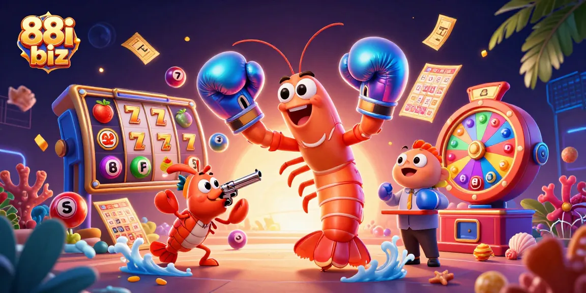 88i biz features vibrant slot games with animated lottery elements and unique underwater characters.