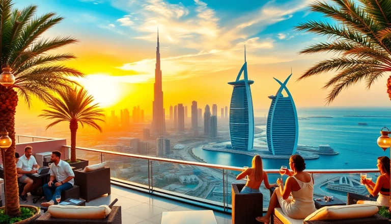 Experience the vibrant skyline of Dubai at sunset, capturing the essence of travel to Dubai with luxury and elegance.
