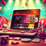 Engaging graphic showcasing thabet đăng nhập on a laptop amidst colorful casino elements.