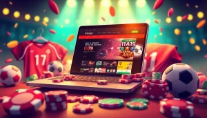 Engaging graphic showcasing thabet đăng nhập on a laptop amidst colorful casino elements.