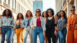 Diverse women fashion show displaying stylish outfits and accessories.