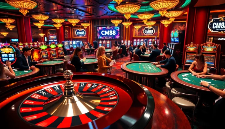 CM88 gaming action featuring a lively roulette wheel spin in a bustling casino environment.