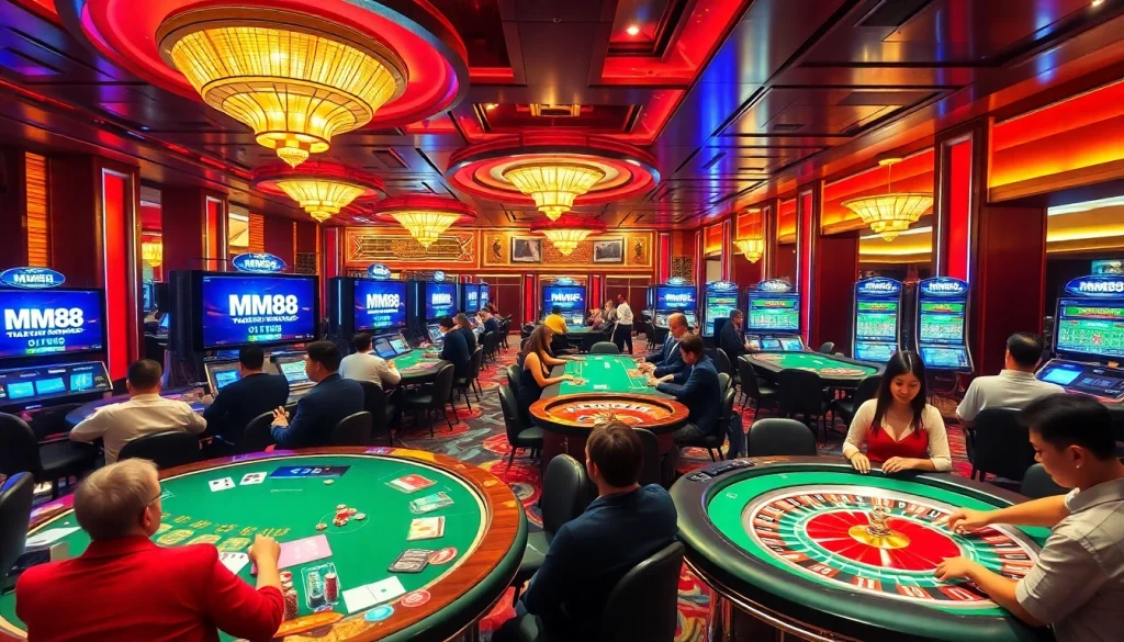 Engaging gamblers winning at MM88.forex casino tables with excitement and luxury.