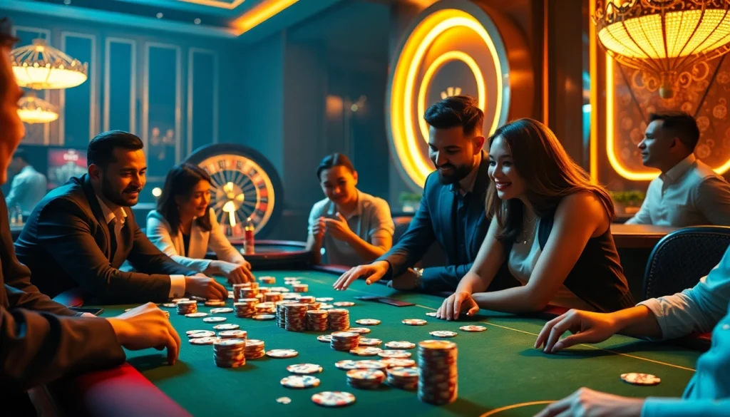 Engaging players utilize 소액결제 connections at an upscale casino poker table.