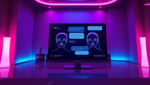 Engaging AI sex chat interface showcasing digital characters in a vibrant virtual space.