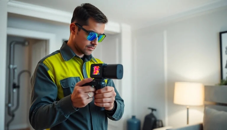 Expert conducting underground leak detection with thermal imaging technology in a residential property.