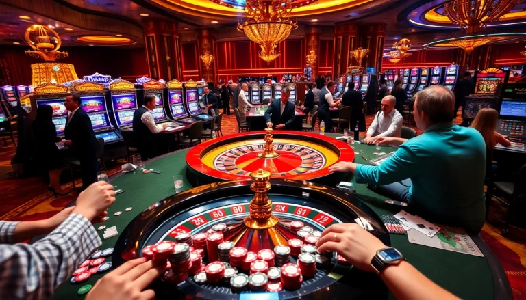 Engaging players at Tha bet enjoy a lively casino atmosphere featuring poker chips and roulette.