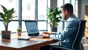 Logo muhasebe programı in action within a bright office environment, highlighting professional use and efficiency.