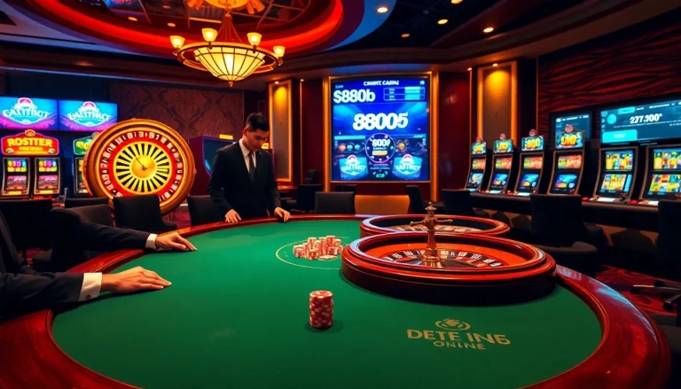 Experience the excitement at 888b online with vibrant slot machines and a polished poker table.
