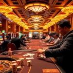 Excited players at MM88 casino tables enjoying poker and blackjack in a vibrant atmosphere.