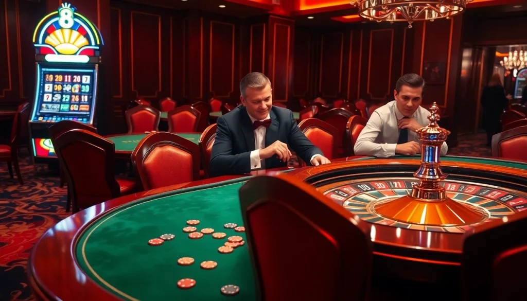 s8 club players strategizing at a luxurious blackjack table in an upscale casino environment.