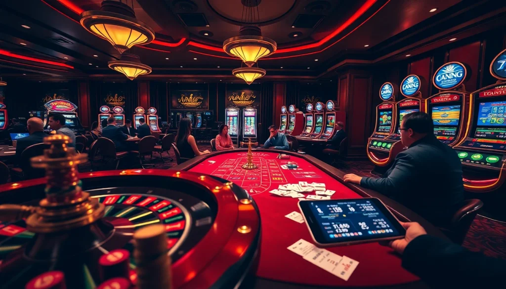 Players enjoying thrilling casino games with link s8 device notifications in a vibrant environment.