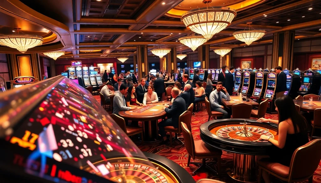 Players enjoying various casino games at Hi8823 with vibrant tables and exciting atmosphere.