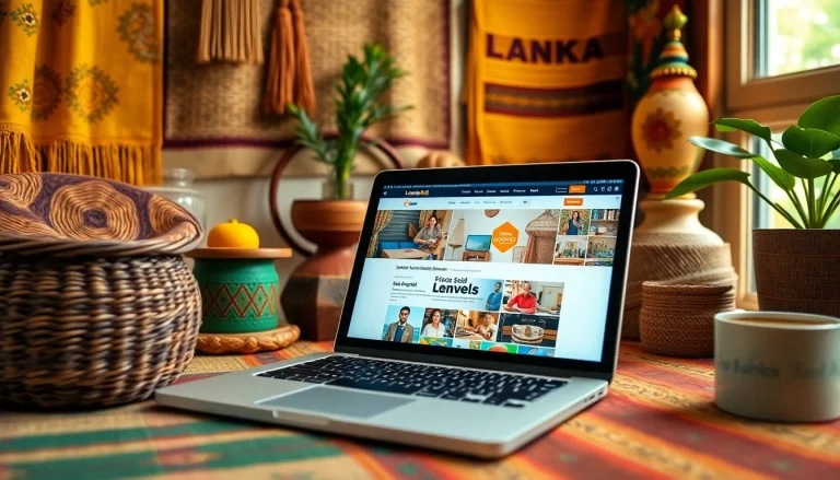 Lanka Add showcased on a laptop in a warm, inviting workspace, highlighting Sri Lanka's rich culture.