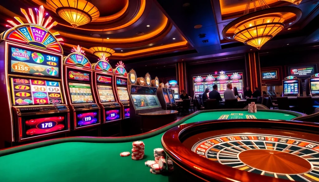 Engaging players interacting with Situs Slot Gacor in a luxurious casino scene filled with vibrant slot machines.