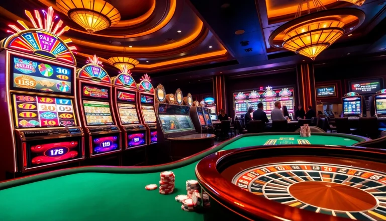 Engaging players interacting with Situs Slot Gacor in a luxurious casino scene filled with vibrant slot machines.