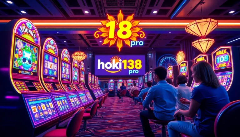 Exciting illustration of hoki138 pro online slot game interface with vibrant jackpots and engaged players.