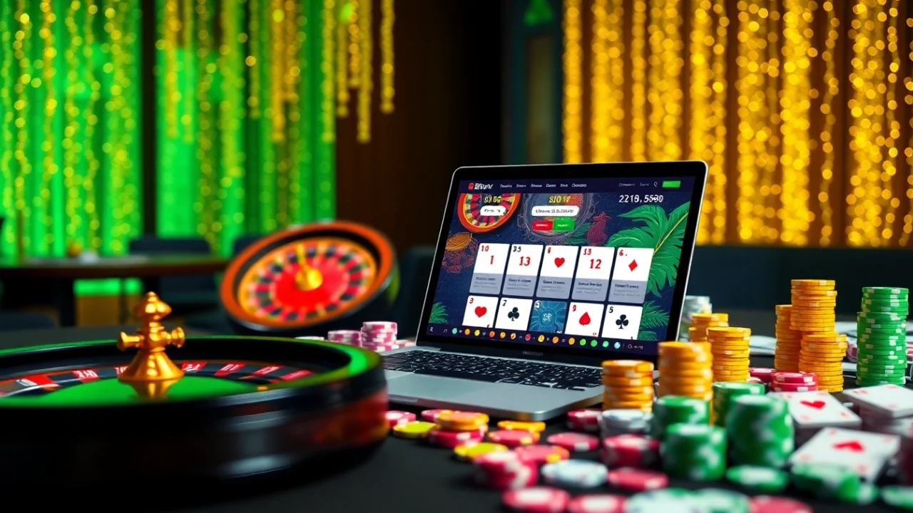 Experience the excitement of 88vv as you play poker at a lavish gambling table adorned with vibrant chips and cards.