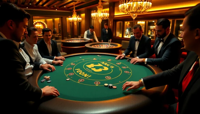 Players enjoying an intense game at the MK 8 blackjack table, surrounded by vibrant casino ambiance.