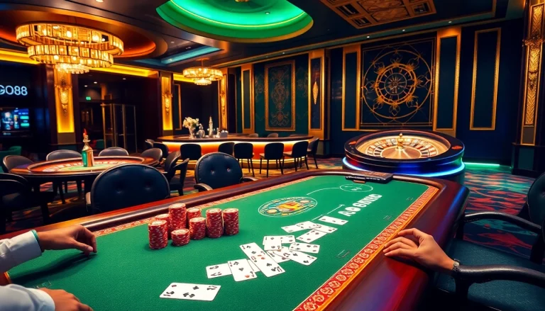 Exciting go88 VIP poker game scene with vibrant colors and luxurious casino elements.