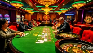 Enjoy high-stakes gaming at 98win's luxurious casino table filled with excitement.