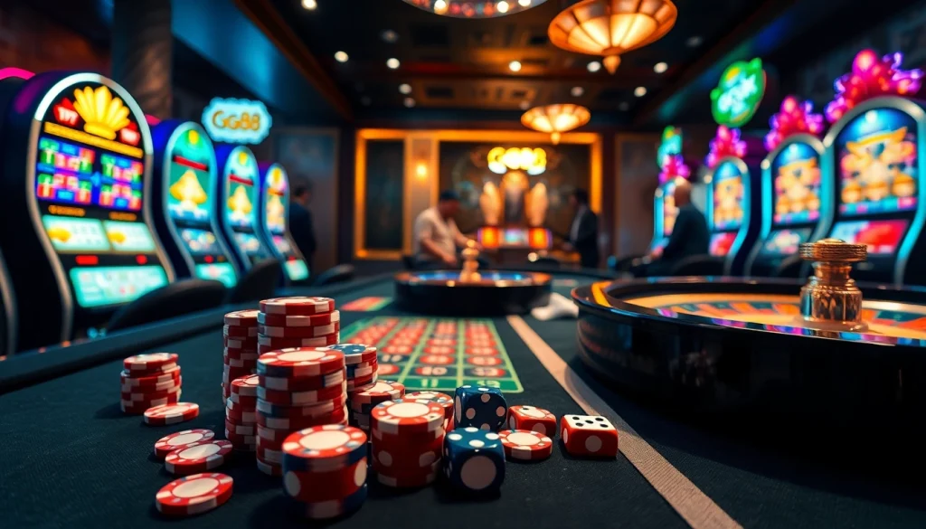 Experience thrilling moments at GG88 casino with vibrant poker chips and roulette.